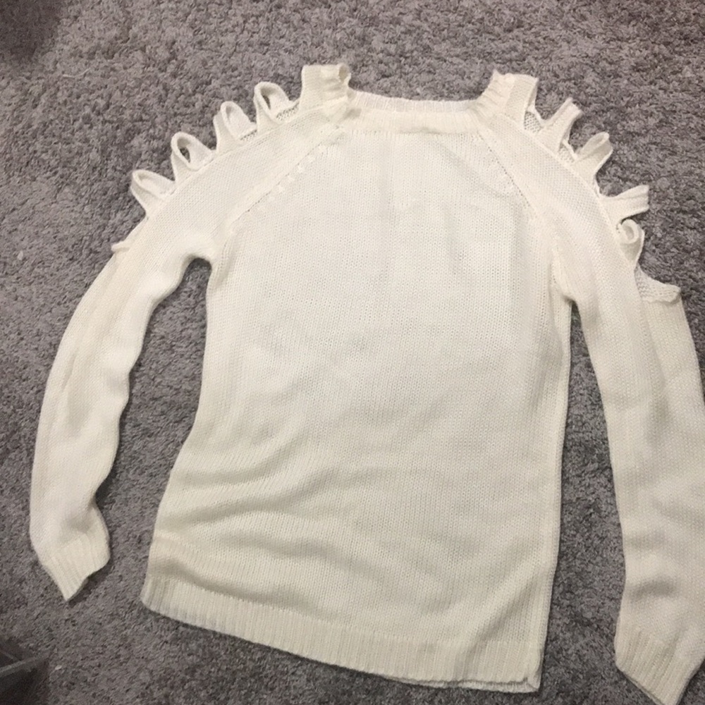 Cold shoulder sweater Dorman sleeves scooped neck bone color